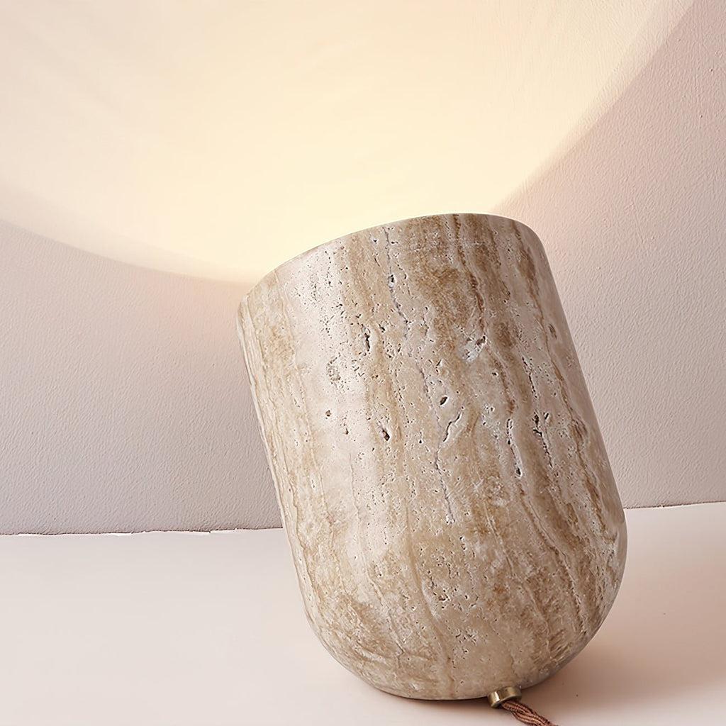 Tapered Block Travertine Table Lamp – Home Decor, Ambient Lighting