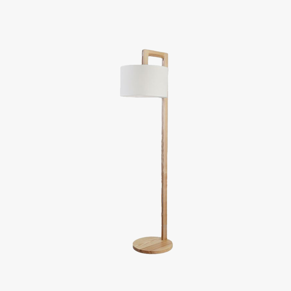 Japanese Right Angle Arm Floor Lamp, Beige Wood/Fabric – Living Room, Home Office