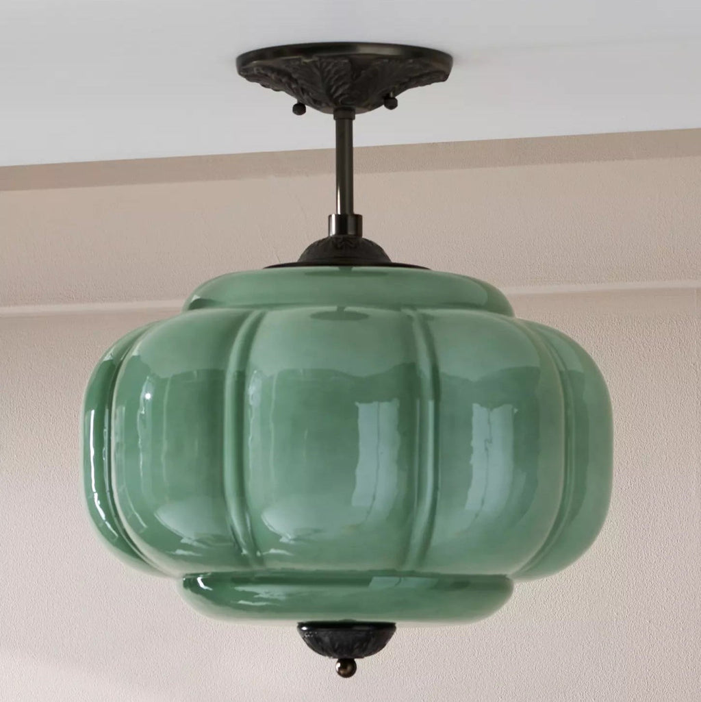 Eldio Green Glass Semi Flush Mount Light – Home Lighting, Modern Decor