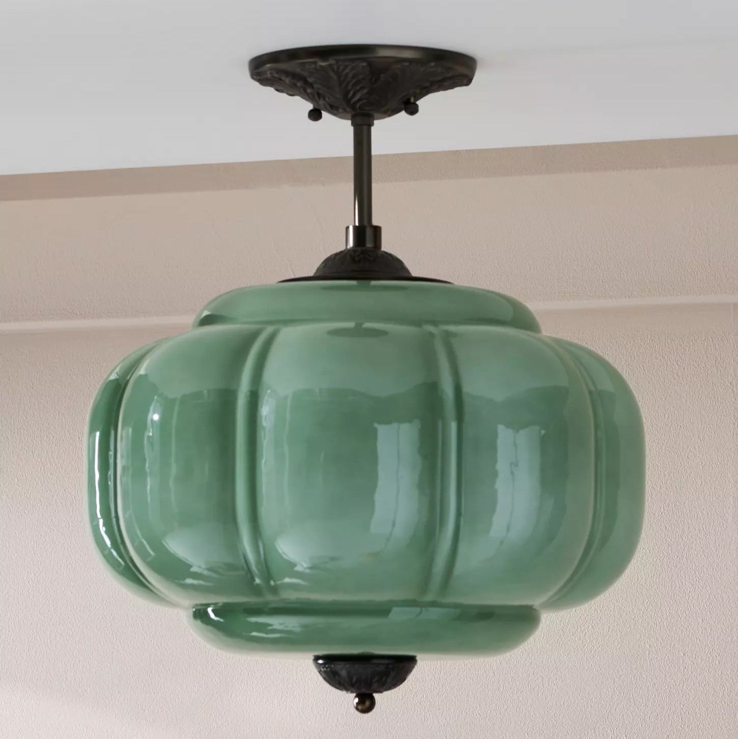 Eldio Green Glass Semi Flush Mount Light – Home Lighting, Modern Decor