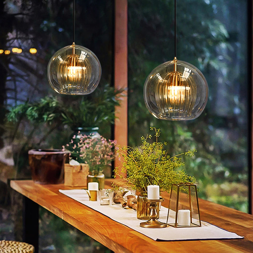 Globe Pendant Light Clear & Amber Glass – Home Decor, Modern Lighting