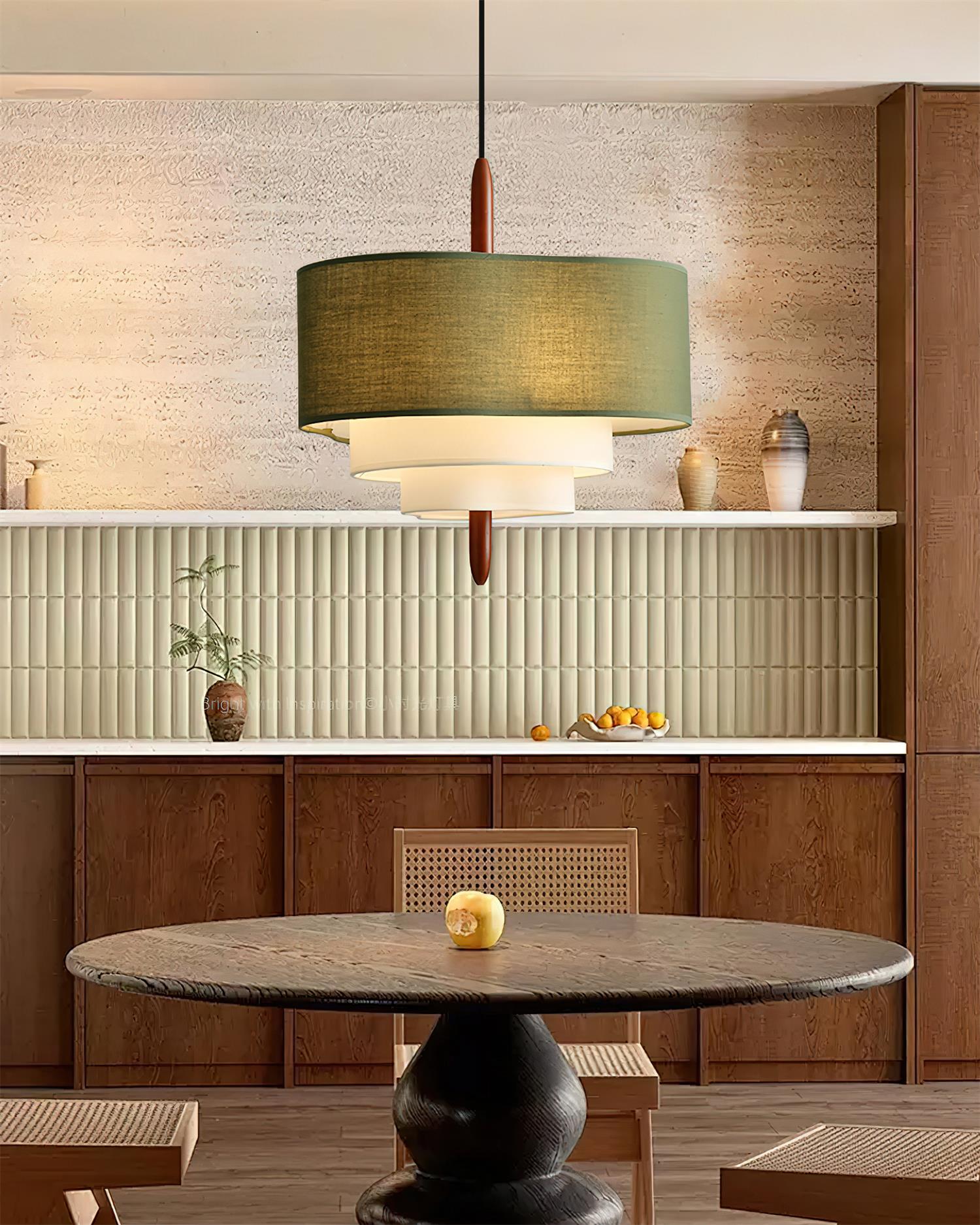 Pendelleuchte aus grünem Stoff – Wohnzimmer, Esszimmer