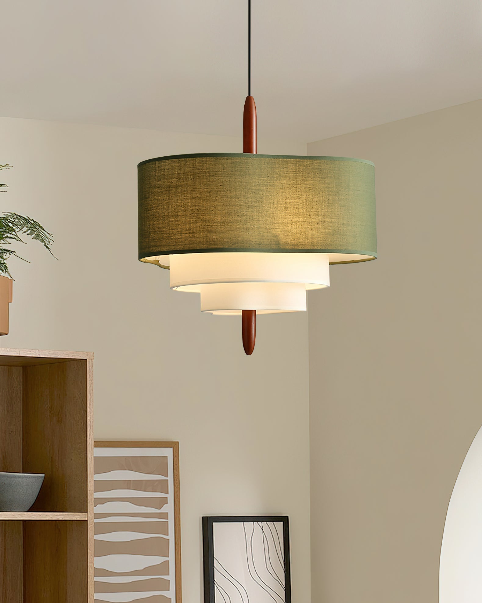 Pendelleuchte aus grünem Stoff – Wohnzimmer, Esszimmer
