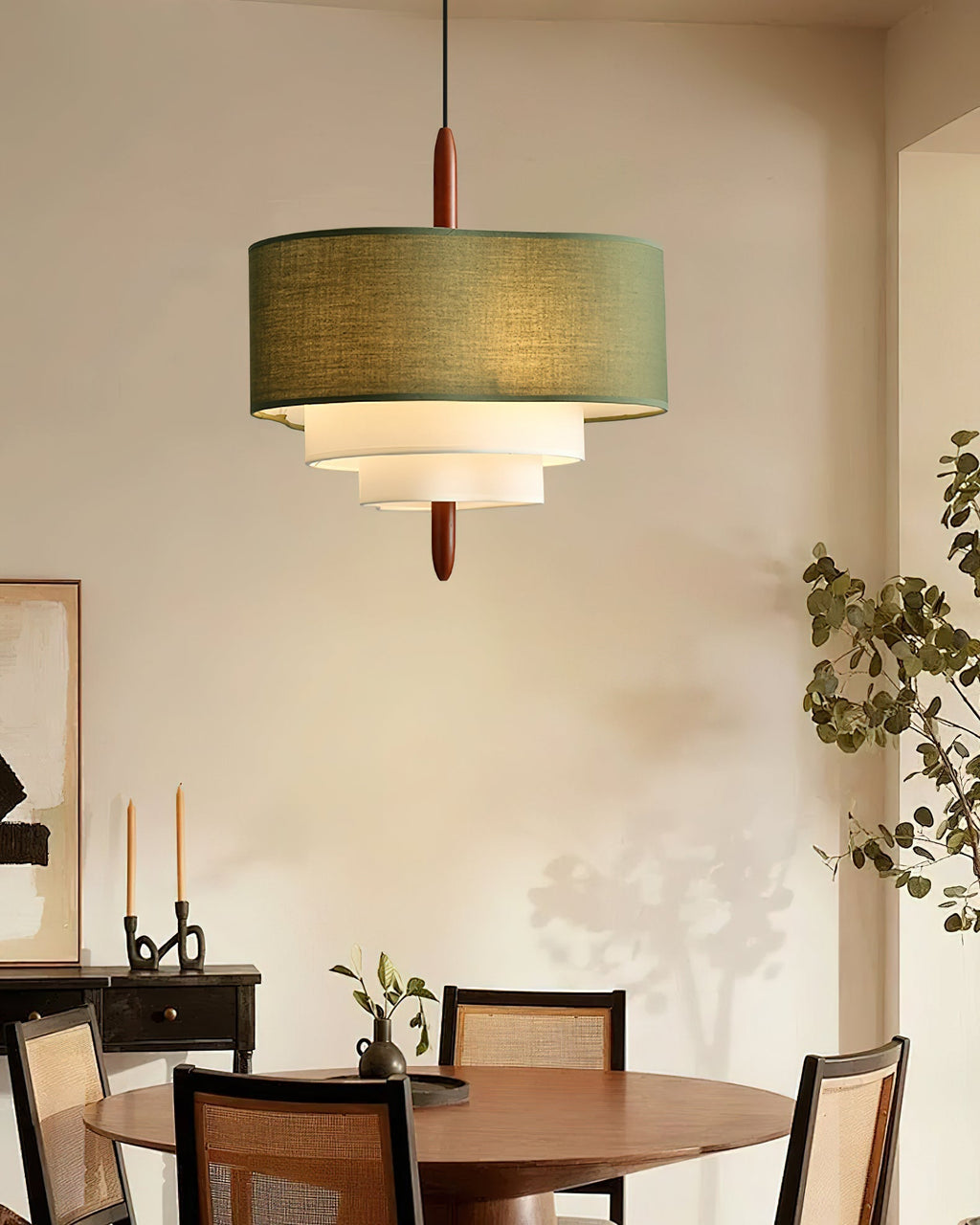 Pendelleuchte aus grünem Stoff – Wohnzimmer, Esszimmer