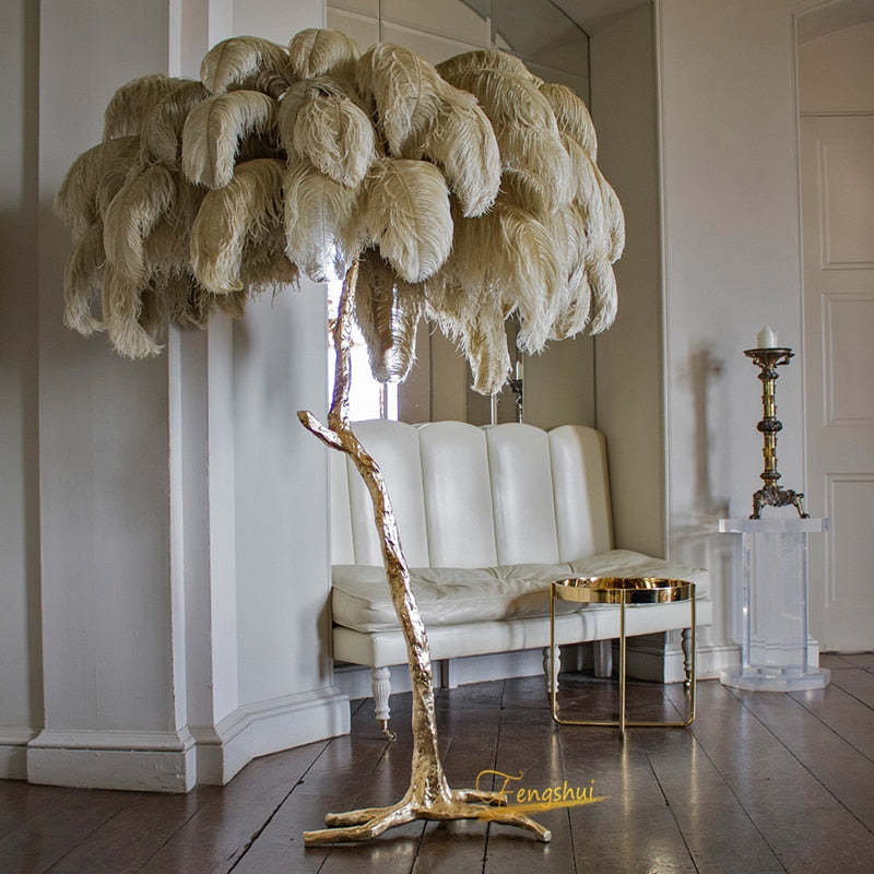 Nordic Luxury Ostrich Feather Floor/Table Lamp – Home Decor, Elegant Lighting