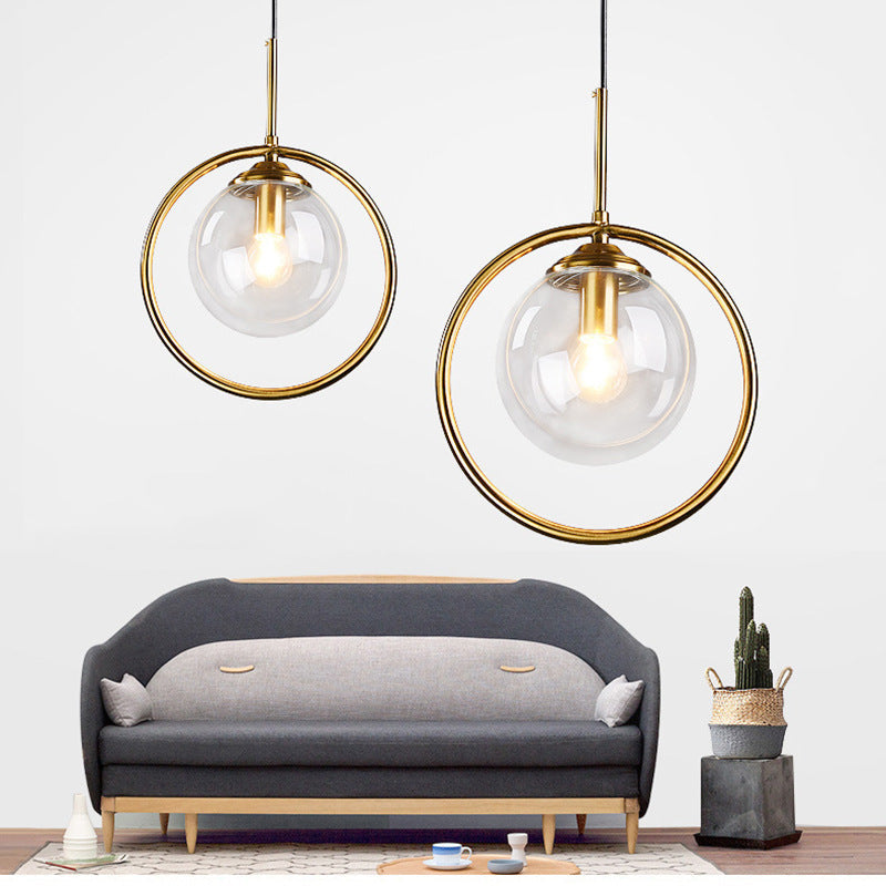 Zoey Glass Pendant Light with Metal Ring – Home Decor, Modern Lighting