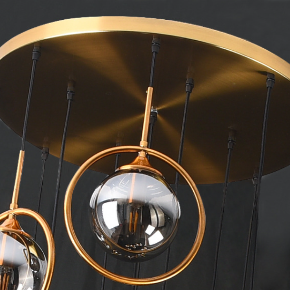 Moderne Spiral-Ball-Glas Treppen-Chandelier – Wohnraum, Beleuchtung