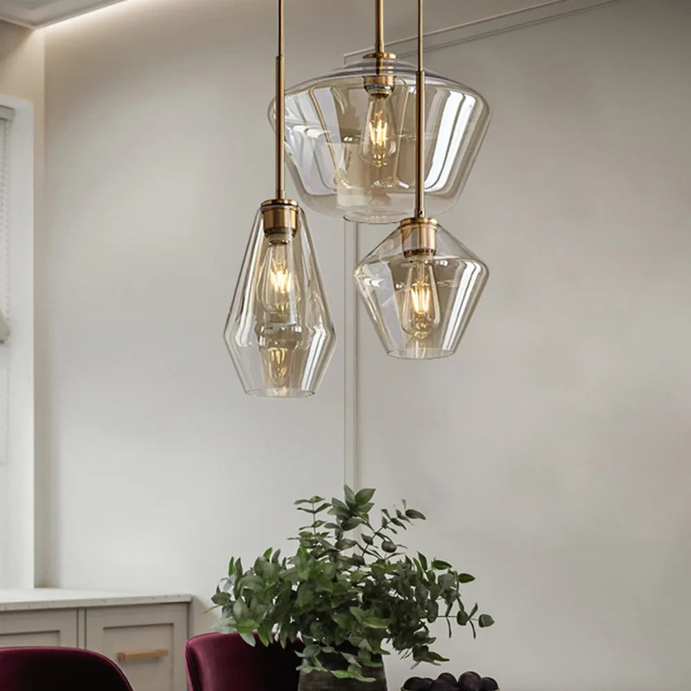 June Pendant Light Glass, Clear Amber Diamond Shape – Home Decor, Modern Lighting