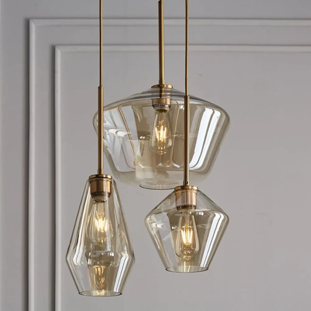 June Pendant Light Glass, Clear Amber Diamond Shape – Home Decor, Modern Lighting