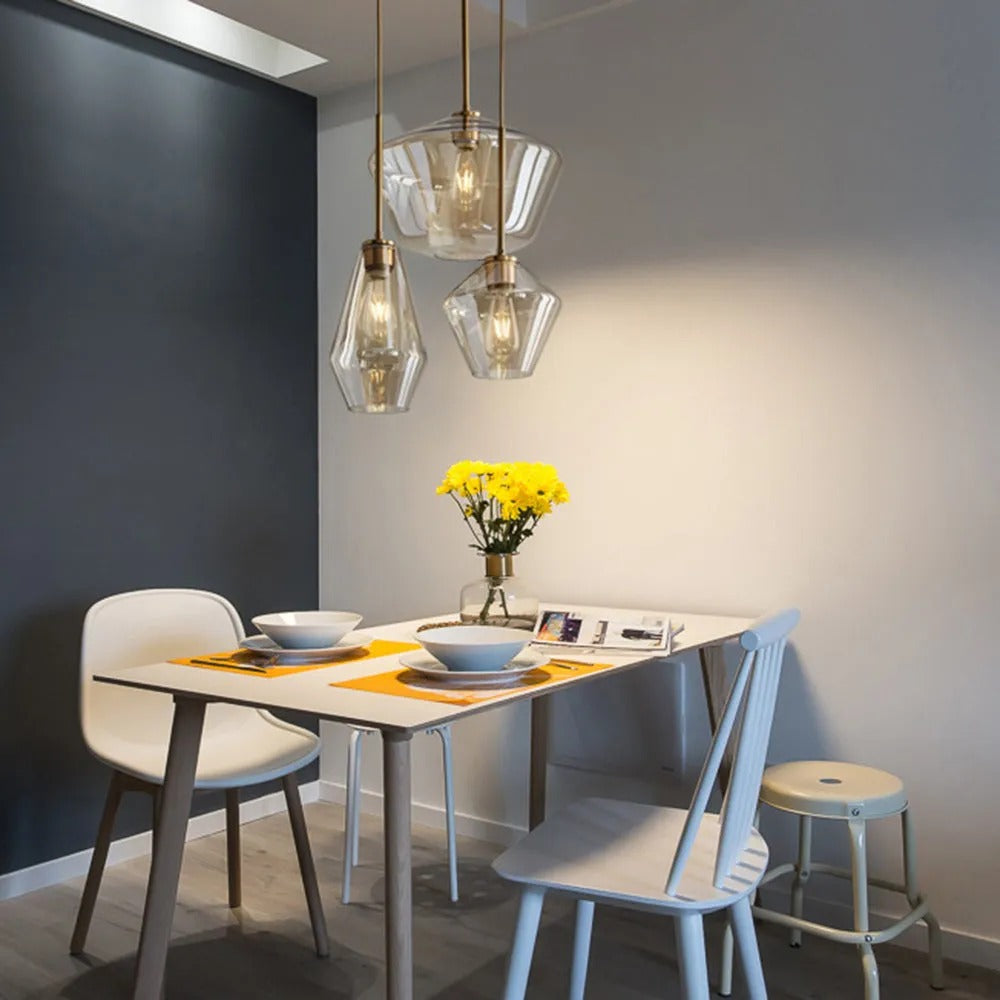 June Pendant Light Glass, Clear Amber Diamond Shape – Home Decor, Modern Lighting